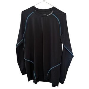 Bauer Hockey Fit Men’s Black Blue Baselayer Shirt Size Large Crew Neck